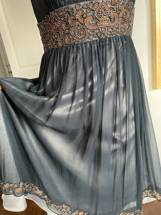 Gorgeous Adrianna Papell 100% Silk Cooper and Onyx Beaded Party Dress. Size 8. - Picture 3 of 10